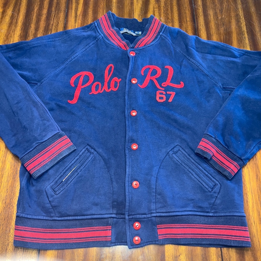 Polo Ralph Lauren Button Up Embroider "Polo RL" Sweatshirt Jersey Jacket